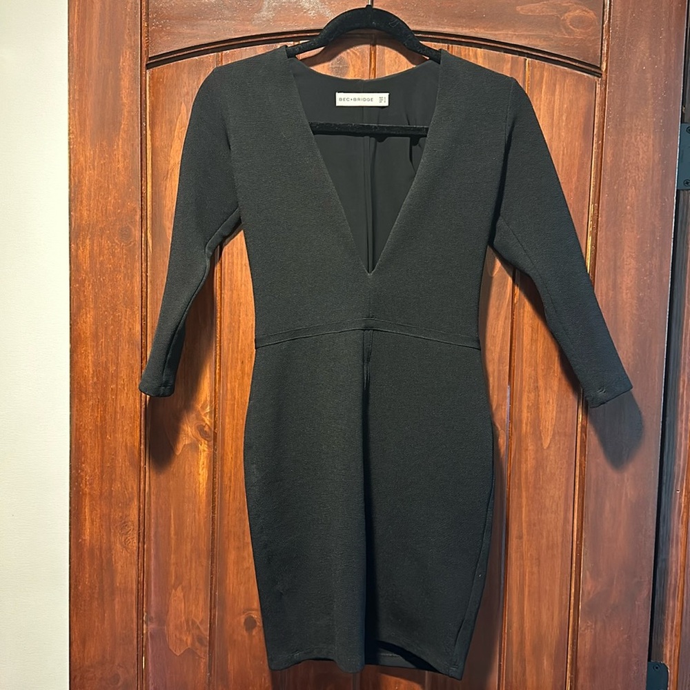 Bed & Bridge long sleeve low V mini dress